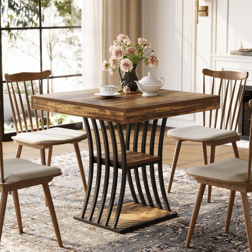Tribesigns Tribesigns Dining Table, Industrial Kitchen Table,Brown and Black, 80 x 80 x 76 cm
