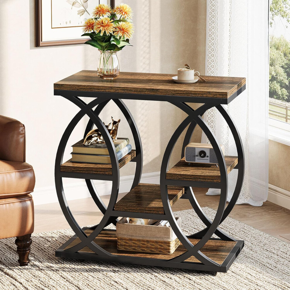 Tribesigns 4-Shelf Side End Table, 23.6-Inch Rustic Narrow Bedside Table With Storage