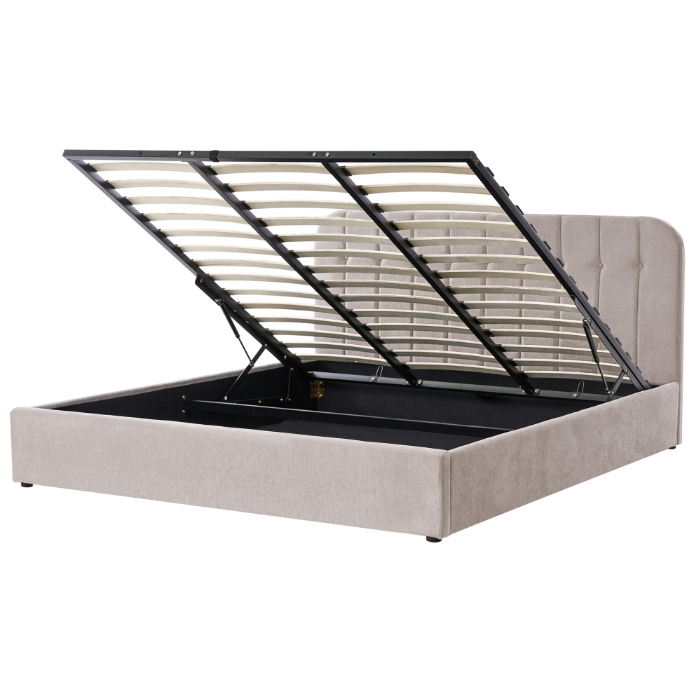 Beliani Ottoman Bed Challans Chenille Taupe 180 X 200 Cm (Eu Super King)