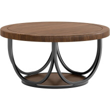 Tribesigns 80cm Round Coffee Table - 2-Tier Vintage Industrial Design with Storage Shelf,Brown & Black