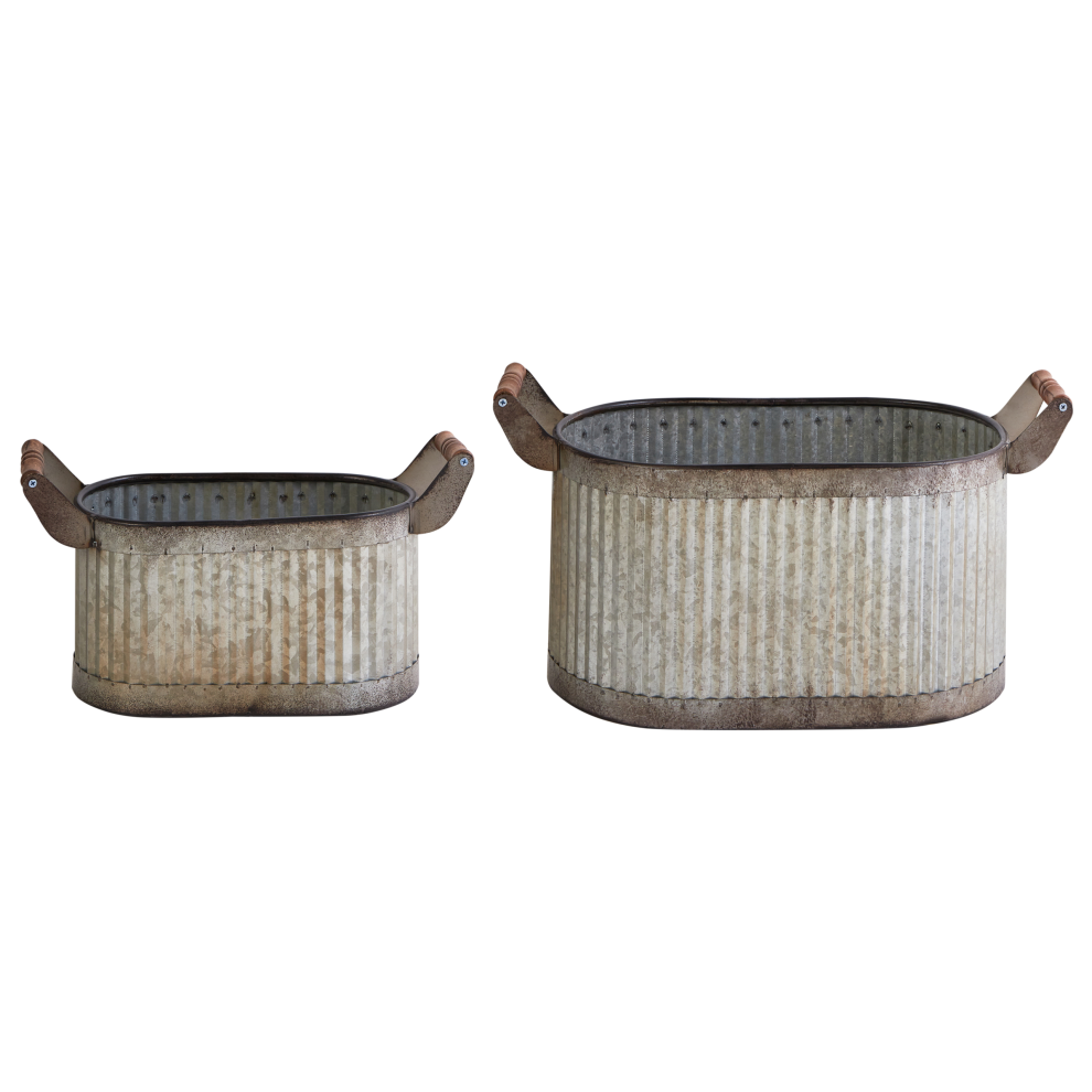 Beliani Set Of 2 Plant Pots Tulipe 31/41 Cm Metal Grey