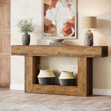 Tribesigns 63" Console Table, Farmhouse 2-Tier Entryway Table with U-Shaped Base (Rustic Brown)