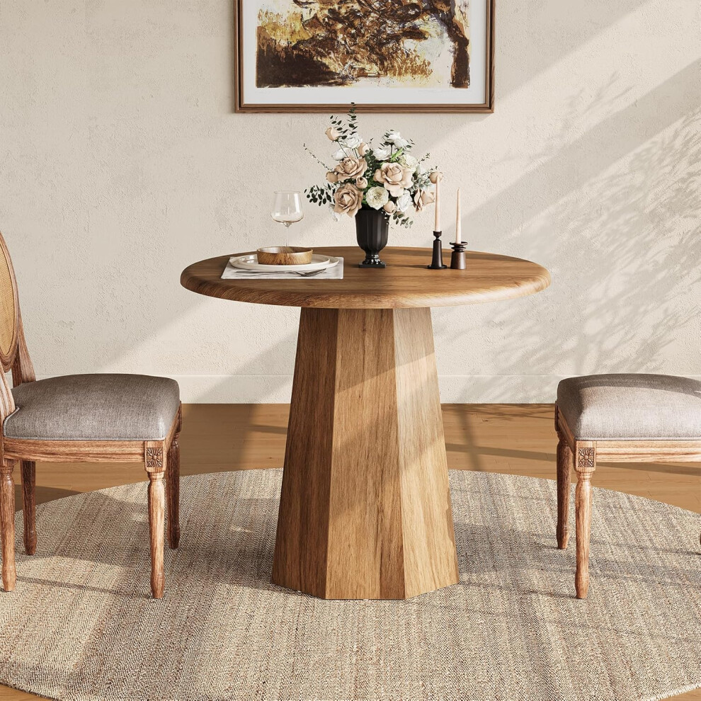 Tribesigns Small Round Dining Table For 2-4 People,80Cm Kitchen Table,Brown