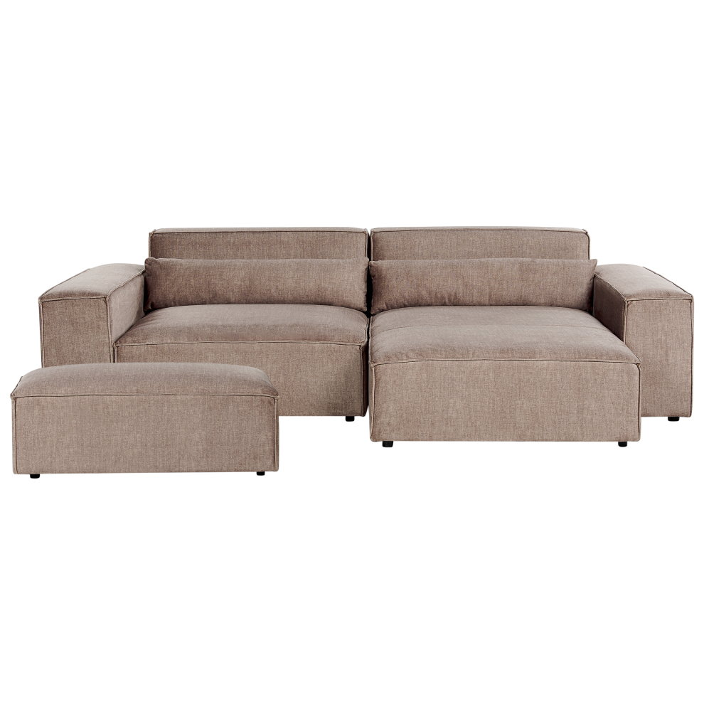 Beliani Modular Corner Sofa 3 Seater Hellnar Left Hand Light Brown Fabric With Ottoman
