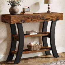 Tribesigns 41 Small Console Table for Entryway, 3-Tier Rustic Sofa Table, Rustic Brown