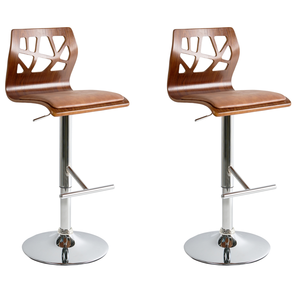 Beliani Set Of 2 Bar Chairs Petersburg Faux Leather / Brown/Silver
