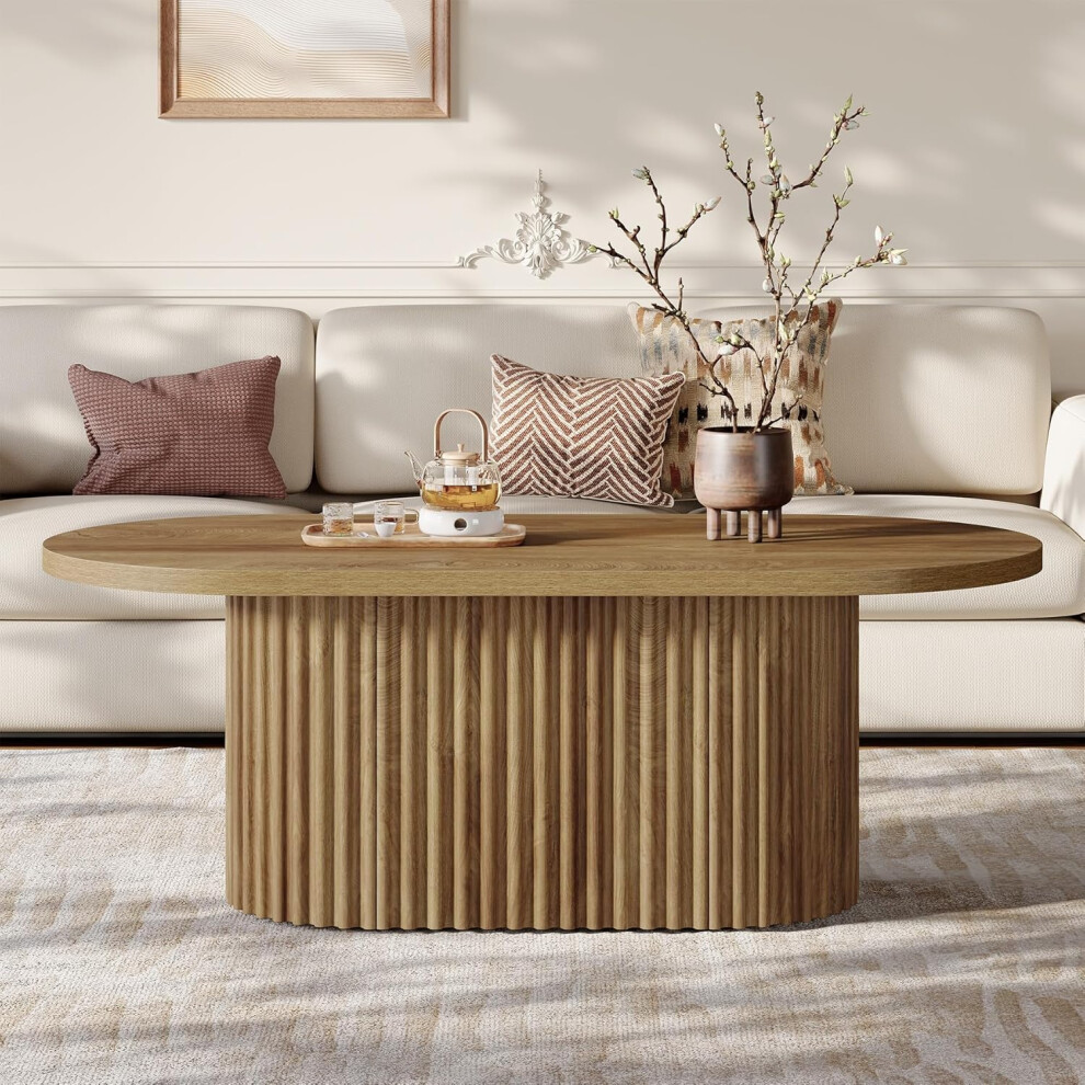 Tribesigns Oval Coffee Table, 47.2 Farmhouse Wooden Center Table, Rustic Brown