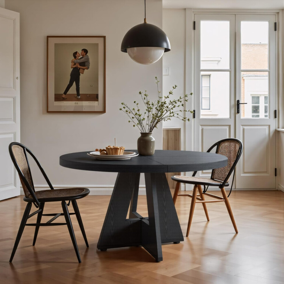 Tribesigns Farmhouse Dining Table, 120 Cm Round Dinner Table For 4, Rustic Wood Dining Room Table