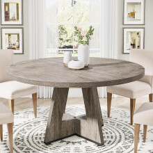Tribesigns 47 inches Round Dining Table Wood Kitchen Table for Dining Room Living Room,Rustic Grey(Only Table)