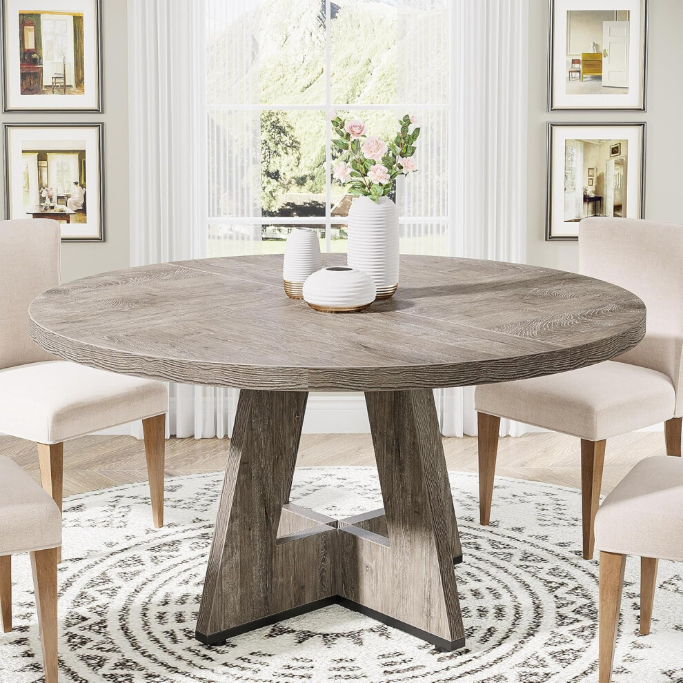 Tribesigns 47 Inches Round Dining Table Wood Kitchen Table For Dining Room Living Room,Rustic Grey(Only Table)