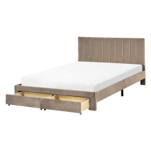 Bed with Storage Drawers LONZAC Velvet Taupe 140 x 200 cm (EU Double)