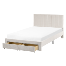 Bed with Storage Drawers LONZAC Velvet Off-White 120 x 200 cm (EU Small Double)