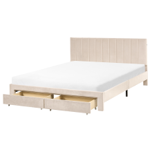 Bed with Storage Drawers LONZAC Velvet Beige 160 x 200 cm (EU King Size)