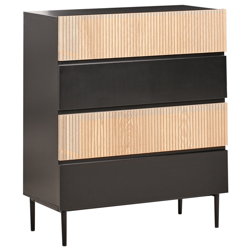 Beliani 4 Drawer Chest Blythe Natural Ash Wood Black