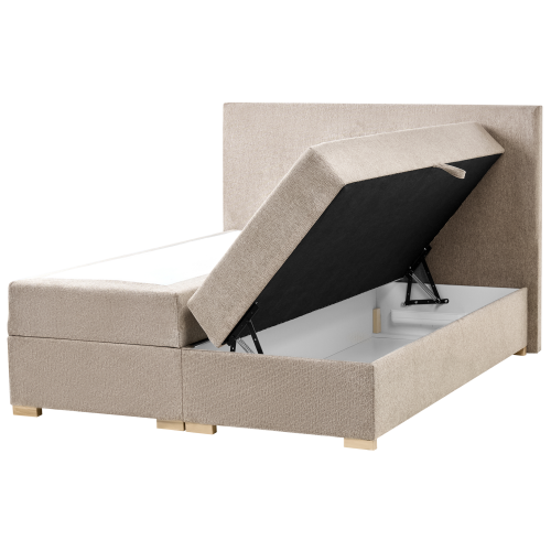 Beliani Divan Bed with Storage MAJOR Fabric Taupe 140 x 200 cm (EU Double)