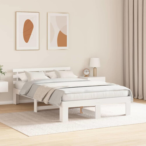 VidaXL vidaXL Bed Frame with Headboard White 135 x 190 cm Solid Pine Wood 2