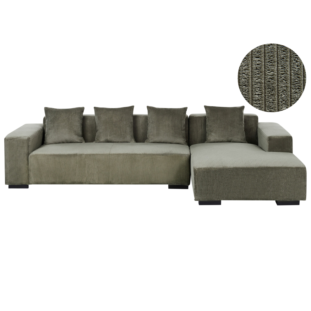 Beliani Corner Sofa 4 Seater Lungo Corduroy Green Left Hand