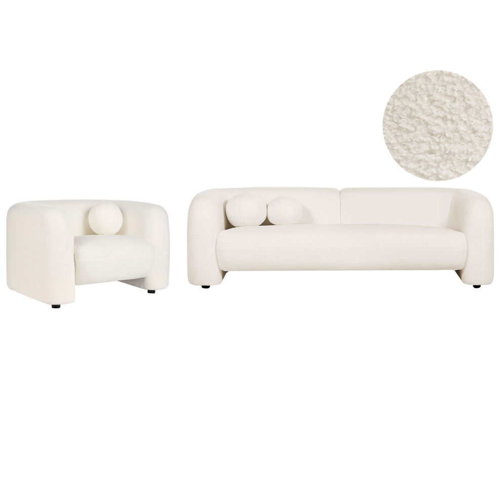 Beliani Living Room Set 4 Seater Leiren Boucle White