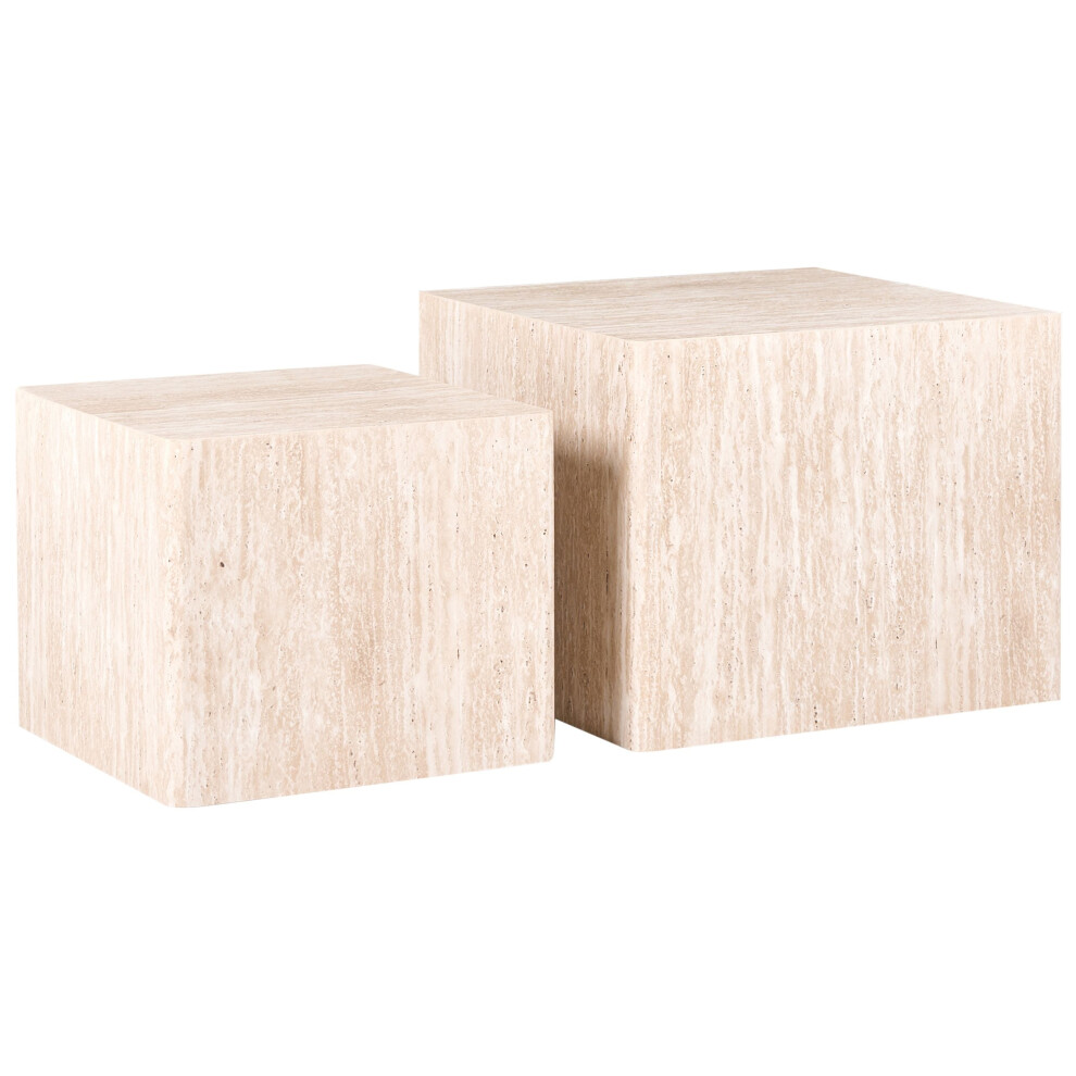 Beliani Set Of 2 Coffee Tables Tero Travertine Effect Brown