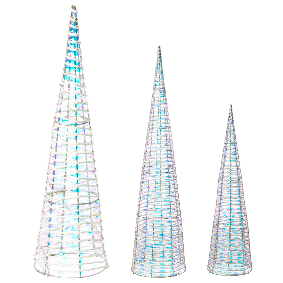 Beliani Set Of 3 Christmas Decorations Led Sonder Christmas Tree 40/60/80 Cm White