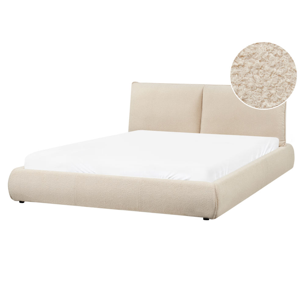 Beliani Waterbed Boucle Vinay 160 X 200 Cm (Eu King Size) Light Beige Cream