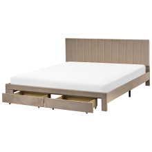 Bed with Storage Drawers LONZAC Velvet Taupe 180 x 200 cm (EU Super King)
