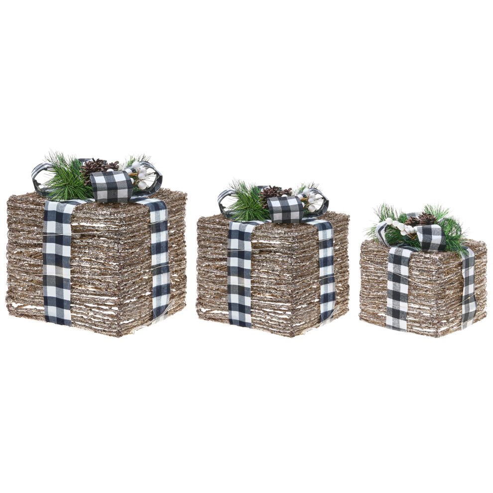 Beliani Set Of 3 Christmas Decorations Led Arreskov Christmas Gifts 20/25/30 Cm Brown