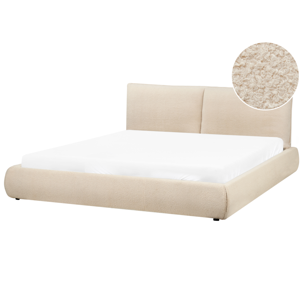 Beliani Waterbed Boucle Vinay 180 X 200 Cm (Eu Super King) Light Beige Cream