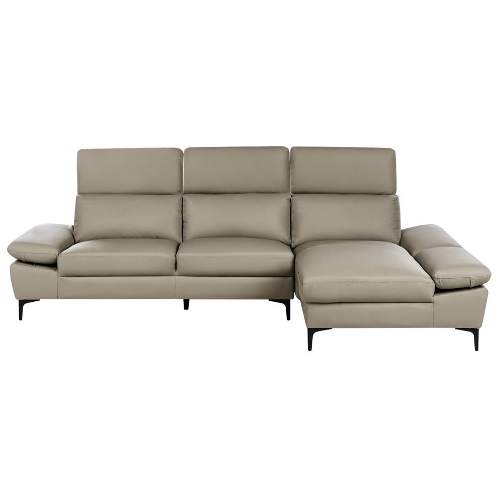 Beliani Corner Sofa 4 Seater Farila Leather Taupe Adjustable Left Hand Brown