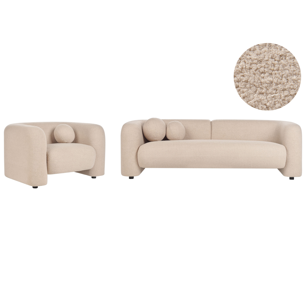 Beliani Living Room Set 4 Seater Leiren Boucle Beige Cream