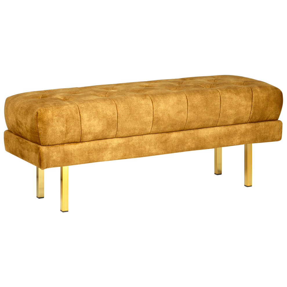 Beliani Upholstered Bench Roseville Velvet Mustard Yellow