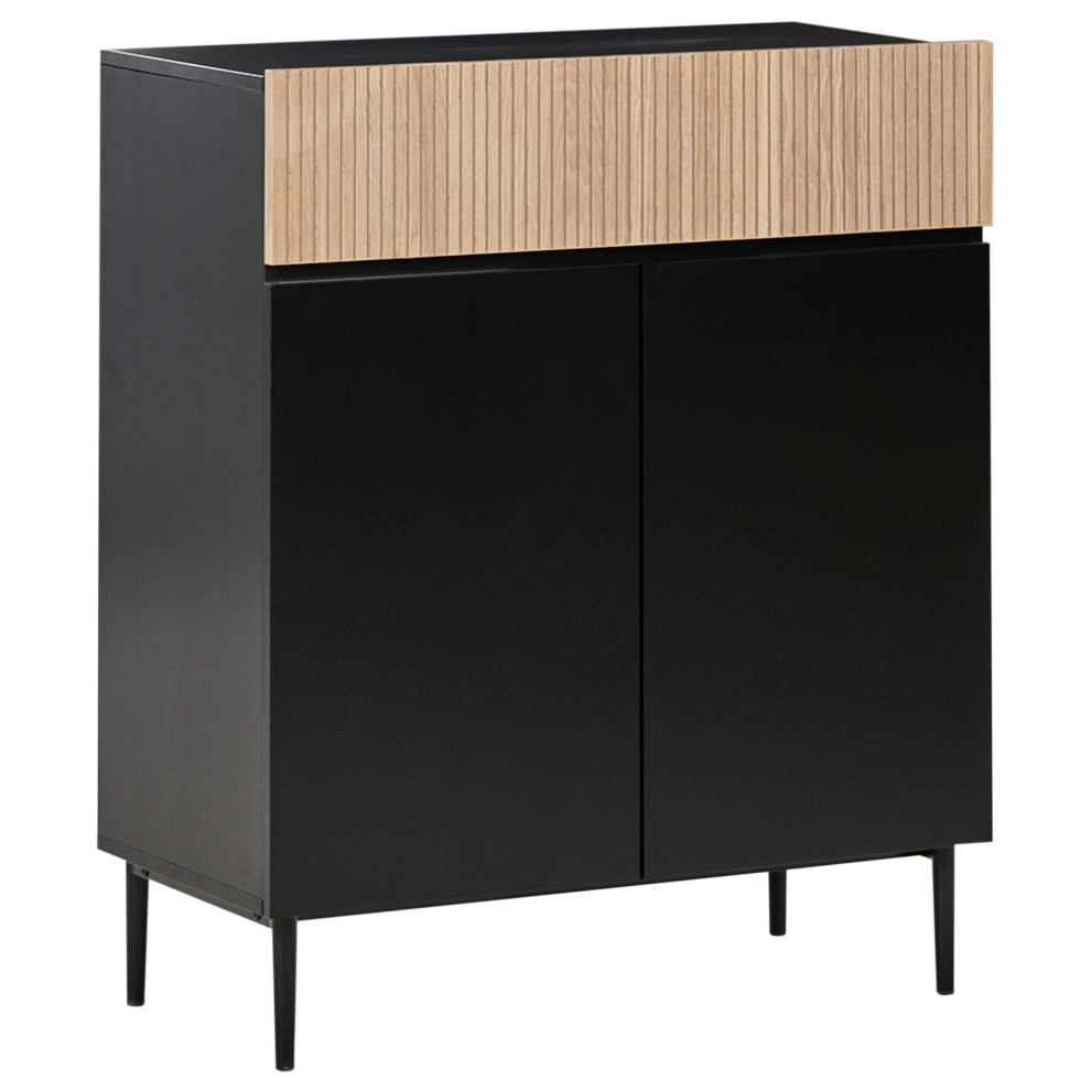 Beliani 2 Door Sideboard Blythe Natural Ash Wood Black