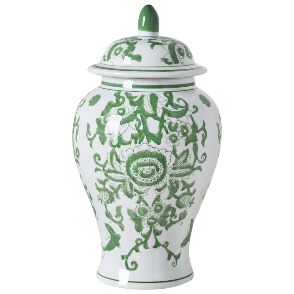 Beliani Lidded Vase Mondragon Porcelain 37 Cm / White/Green