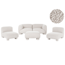 Modular Living Room Set 4 Seater MJALBI Boucle Off-White with Ottoman