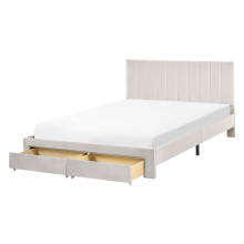 Bed with Storage Drawers LONZAC Velvet Off-White 140 x 200 cm (EU Double)