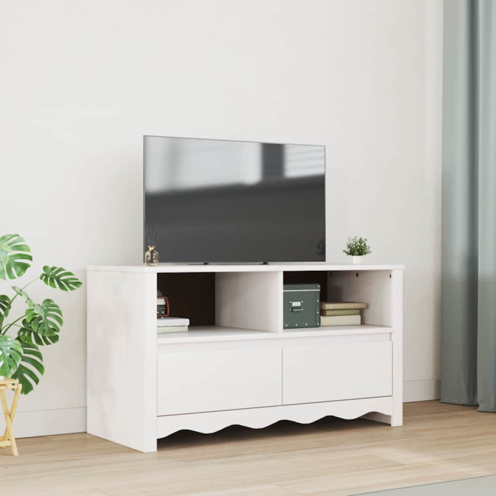 Vidaxl Tv Cabinet Drammen White 99 X 43 X 55 Cm Solid Pine Wood