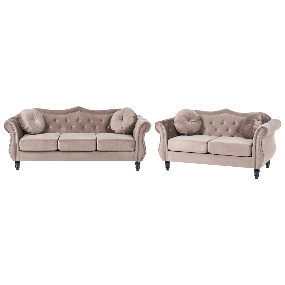 Beliani Living Room Set 5 Seater Skien Velvet Taupe