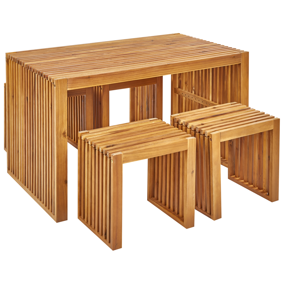 Beliani Bellano 4 Seater Garden Dining Set With Stools Brown Acacia Wood
