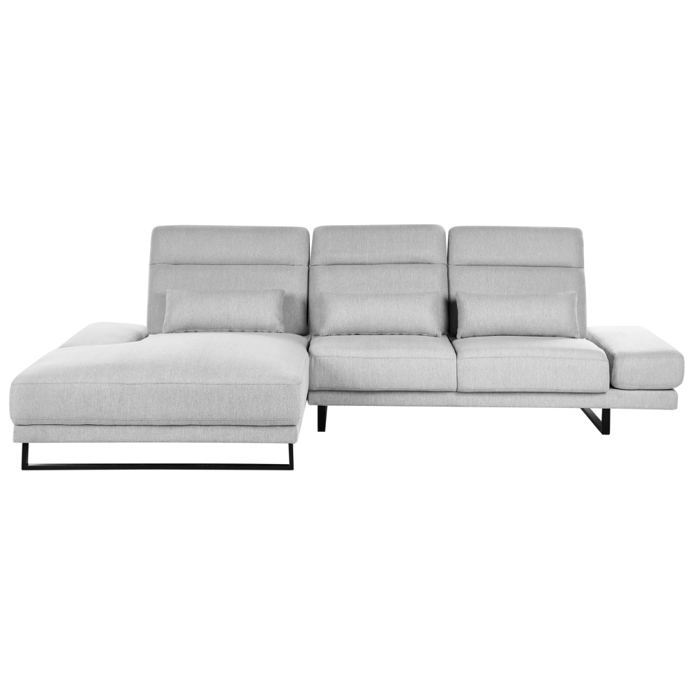 Beliani Corner Sofa 4 Seater Ikast Fabric Light Right Hand Grey