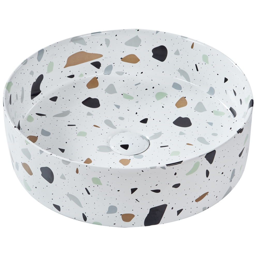 Beliani Countertop Basin Nules 400 Mm Ceramic Terrazzo White