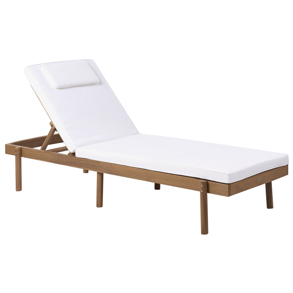 Beliani Sun Lounger With Cushion Marcetelli Reclining Acacia Wood White