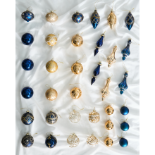 Set of 35 Baubles ICEDROP Glass Blue/ Gold