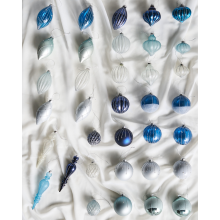 Set of 35 Baubles SNOWFALL Glass Blue