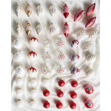 Set of 50 Baubles SNOWFLAKE Glass Red/ White