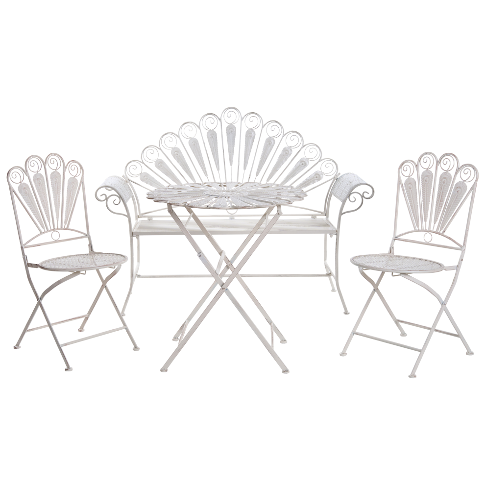 Beliani Bistro Set With Bench Pavia Metal Off- White
