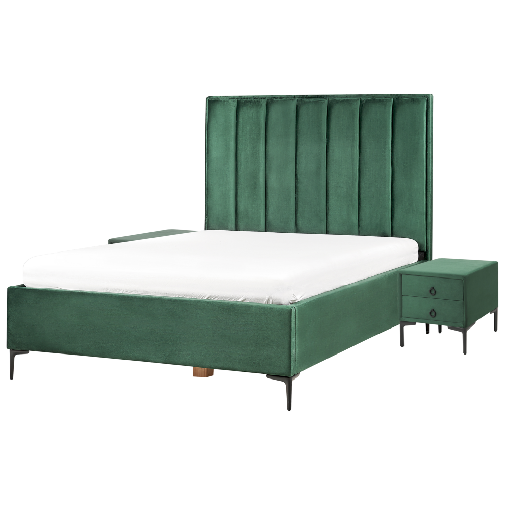 Beliani Bedroom Set Sezanne Velvet Dark Green 140 X 200 Cm (Eu Double)
