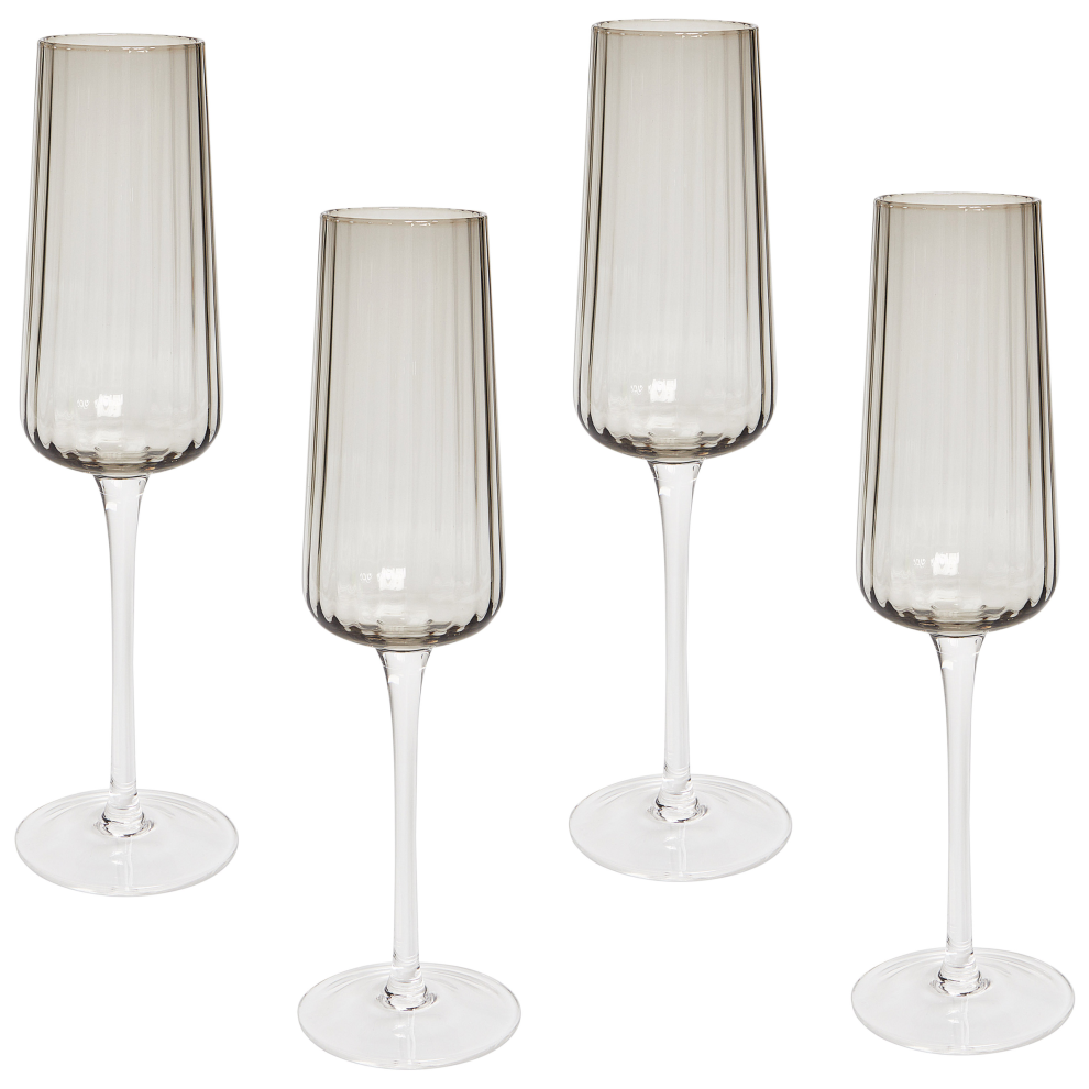 Beliani Set Of 4 Champagne Flutes Quartz 230 Ml Grey