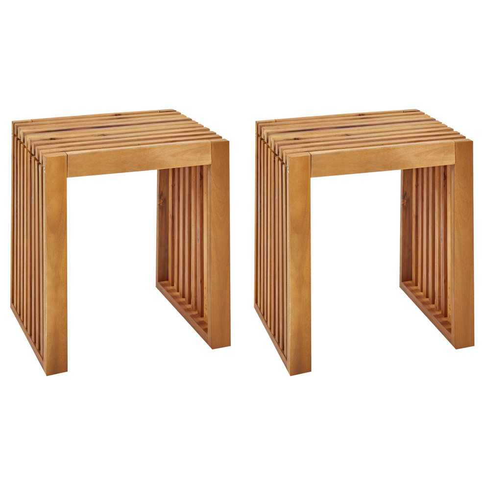 Beliani Set Of 2 Garden Stools Bellano Acacia Wood Brown