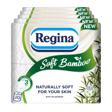 Regina Soft Bamboo - 20 Rolls of Toilet Tissue 3 Ply, 160 Sheets, Naturally Soft for Your Skin, Toilet Tissue Made with Bamboo Fibers