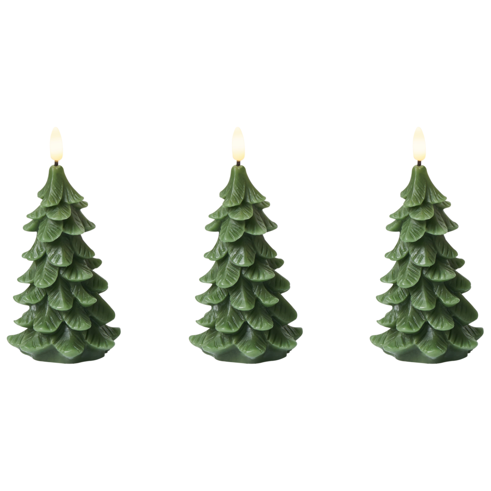Beliani Set Of 3 Led Candles Veloura Christmas Tree 16 Cm Green